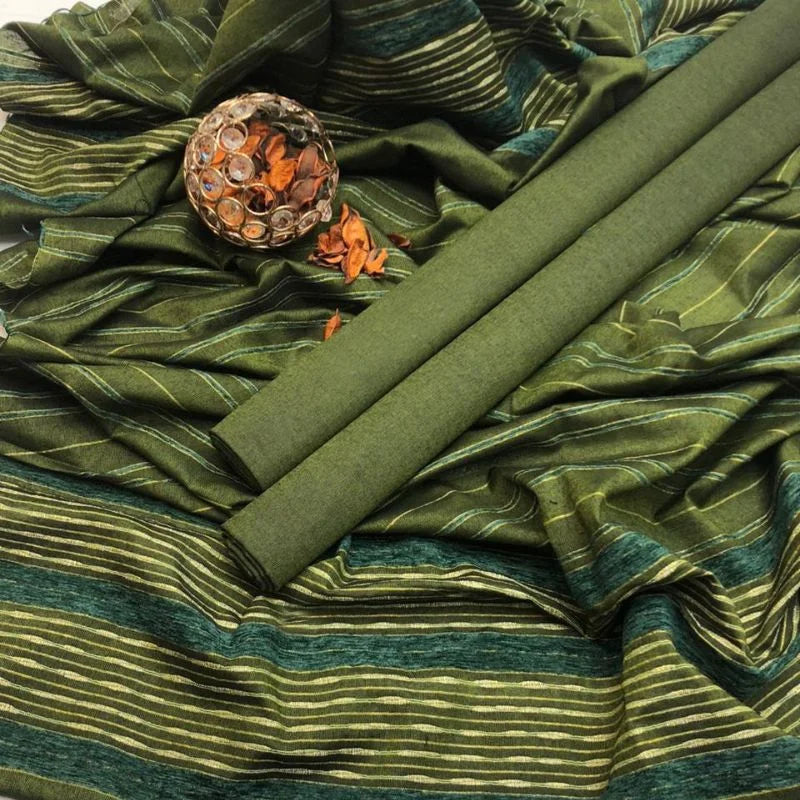 Winter Sussi Silk 3-Piece Suit for Women | Unstitched Plain Shirt & Trouser | Heavy Winter Sussi Shawl | Bottle Green