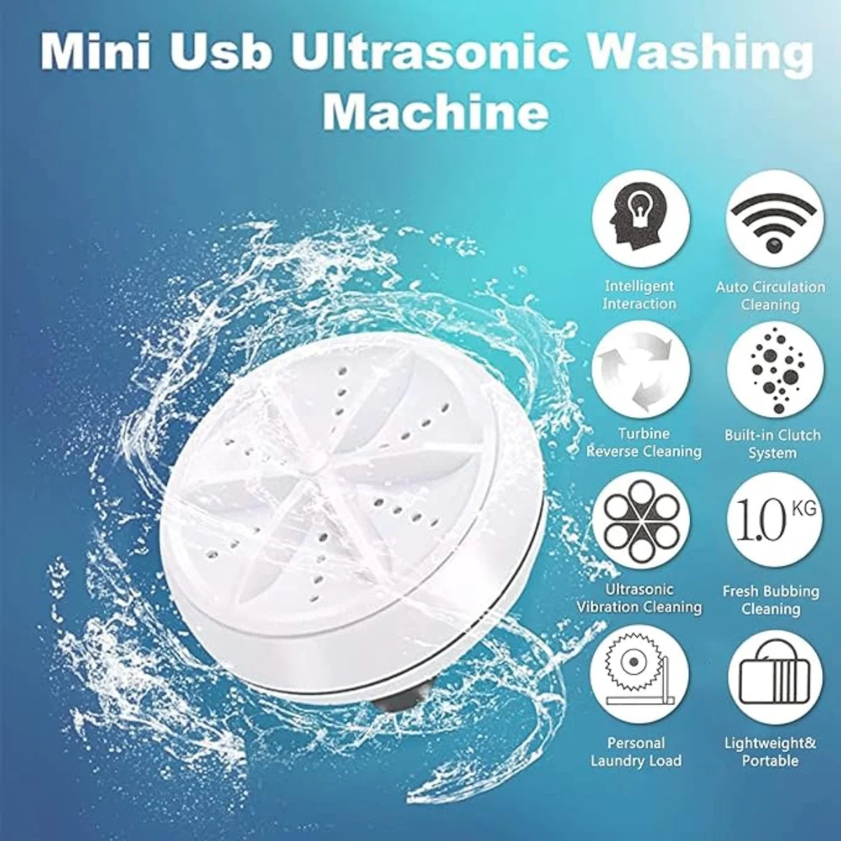 Portable USB Mini Turbo Washer | Ultrasonic Travel Washing Machine for Socks, Underwear & Dishes