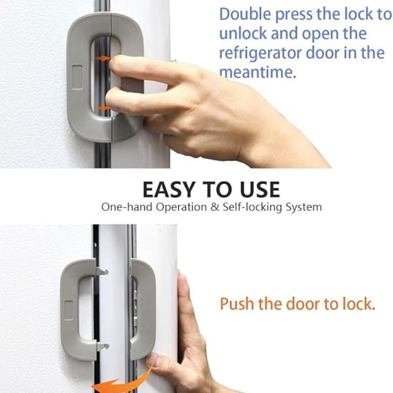 Child Safety Refrigerator Lock | Baby Proof Double Button Fridge Lock White & Grey
