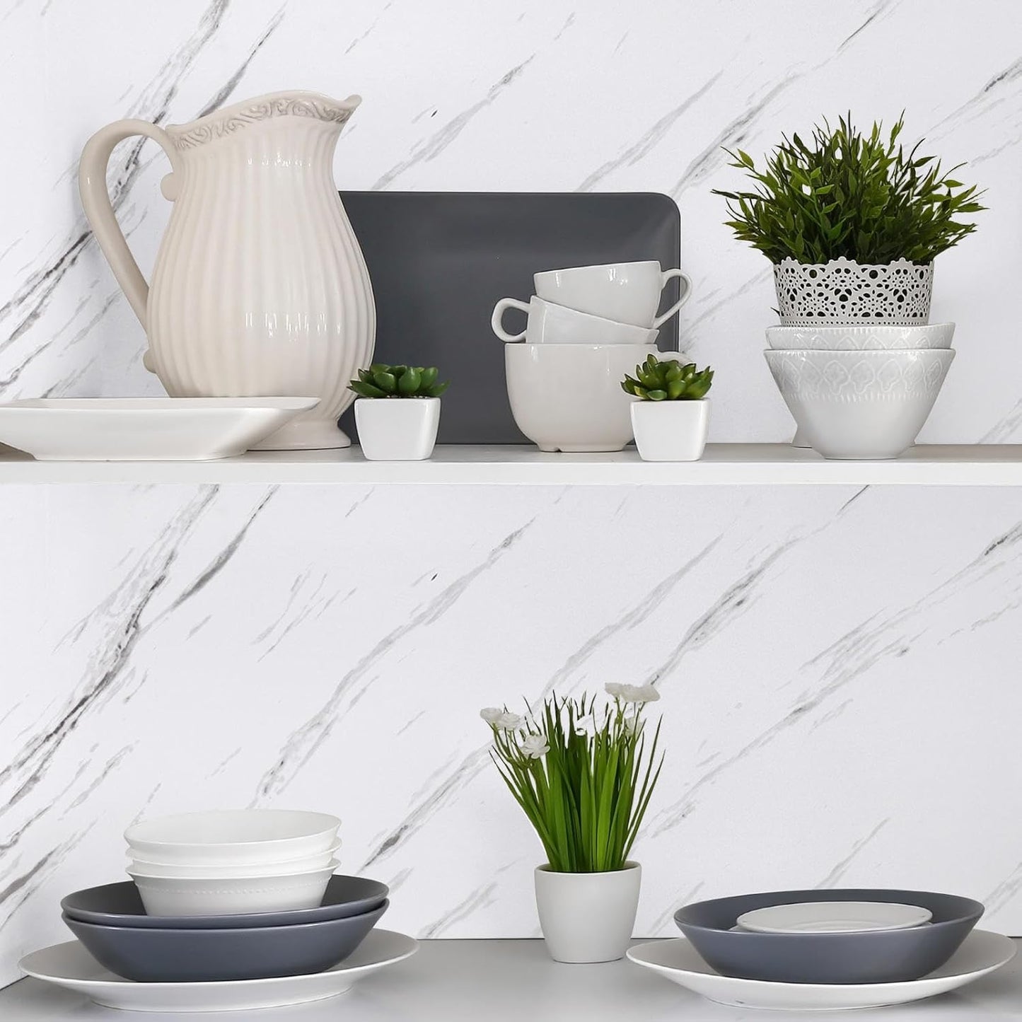 White & Grey | Marble Sheet Sticker 60x200cm | Waterproof Self-Adhesive PVC Wallpaper for Furniture Walls