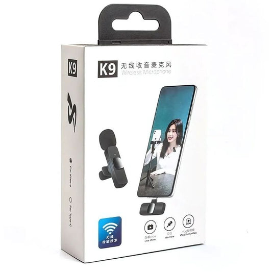 K9 Wireless Lavalier Microphone | Plug & Play Type-C & iOS Mic with Noise Reduction
