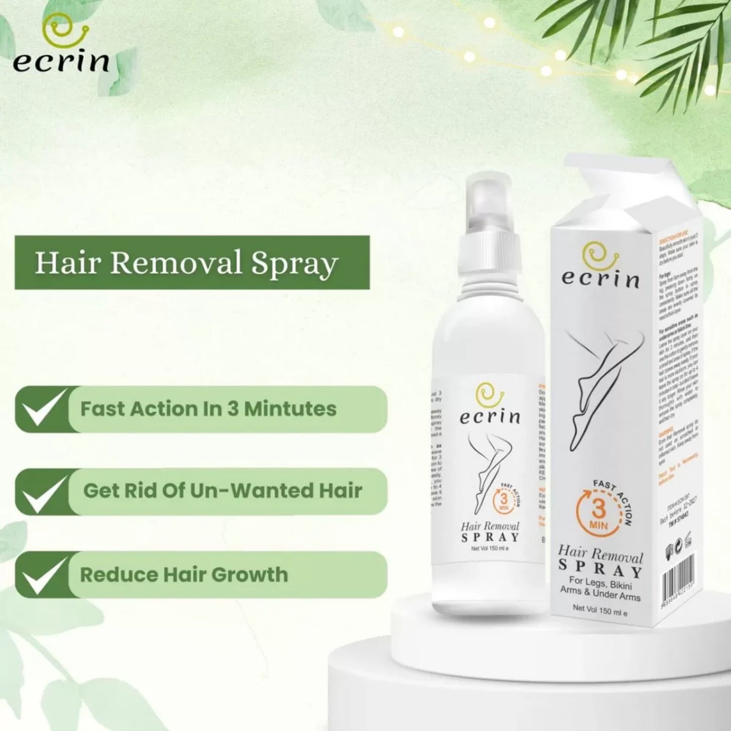 Ecrin Hair Removal Spray for Men & Women | Fast, Gentle Hair Remover 100ml